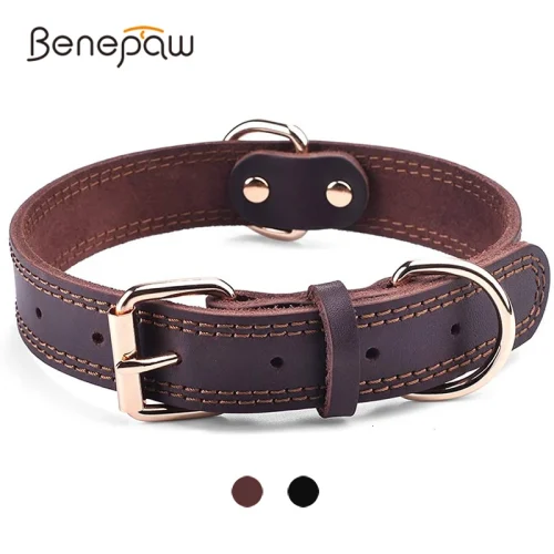 Benepaw Quality Genuine Leather Dog Collar Heavy-duty Rustproof